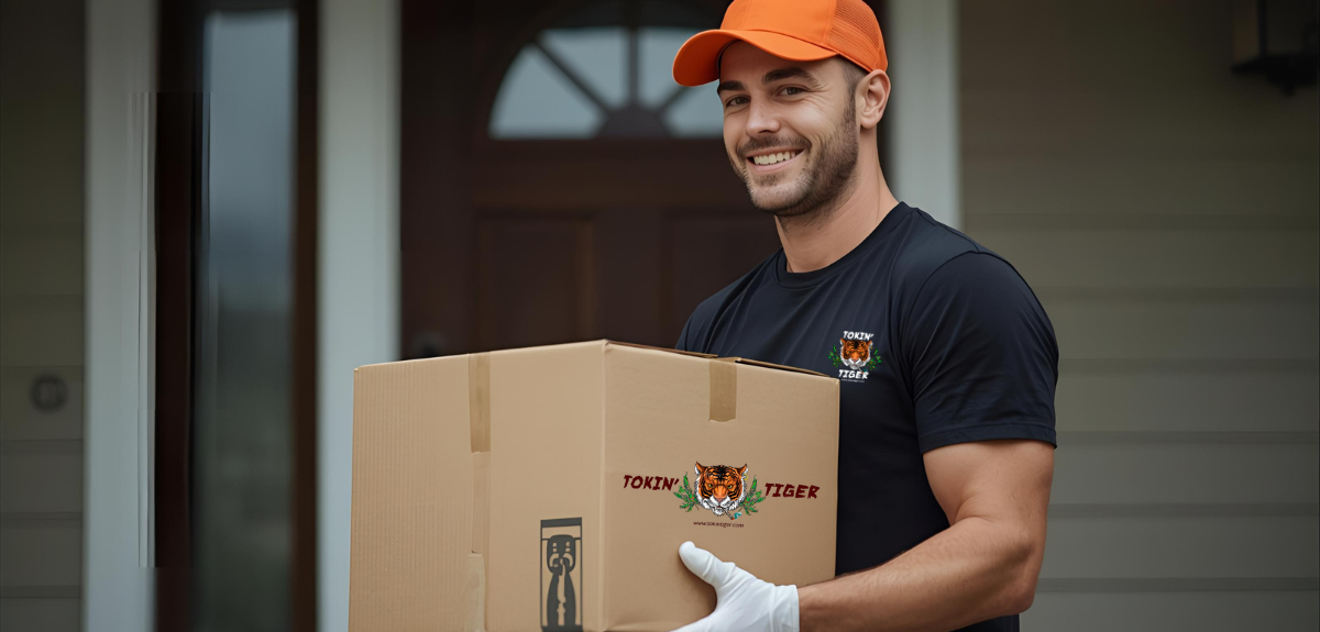 Tokin'Tiger Delivery Person Making a delivery for a head shop in Calgary.